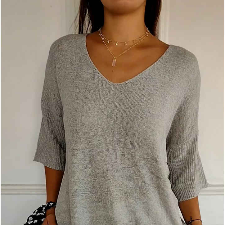 Knit top with V-neck